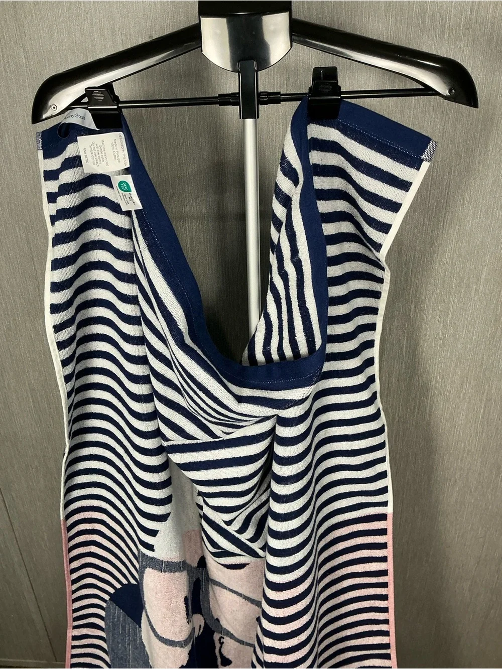 TWO- The Company Store Navy White and Red Striped Dog Beach Towel 70x40